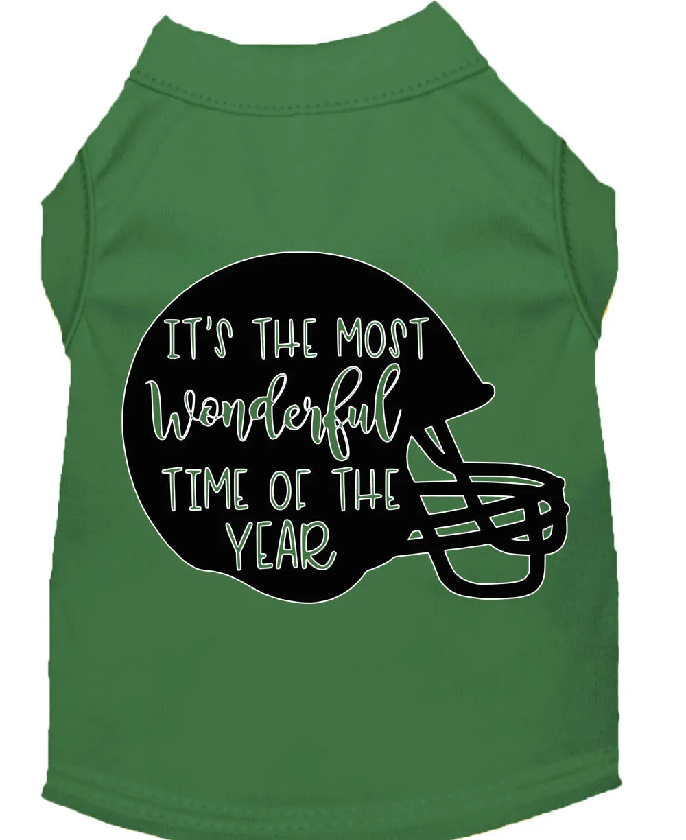 Most Wonderful Time Of The Year (football) Screen Print Dog Shirt Green Lg