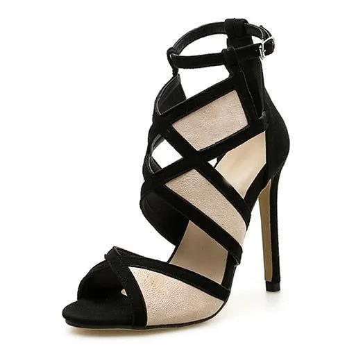 Mufti-color Buckle Strap Hollow Out Open-toe High Heel Shoes