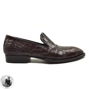 New Handmade Men’s Genuine Brown Crocodile Print Leather Loafer Moccasin Dress Shoes