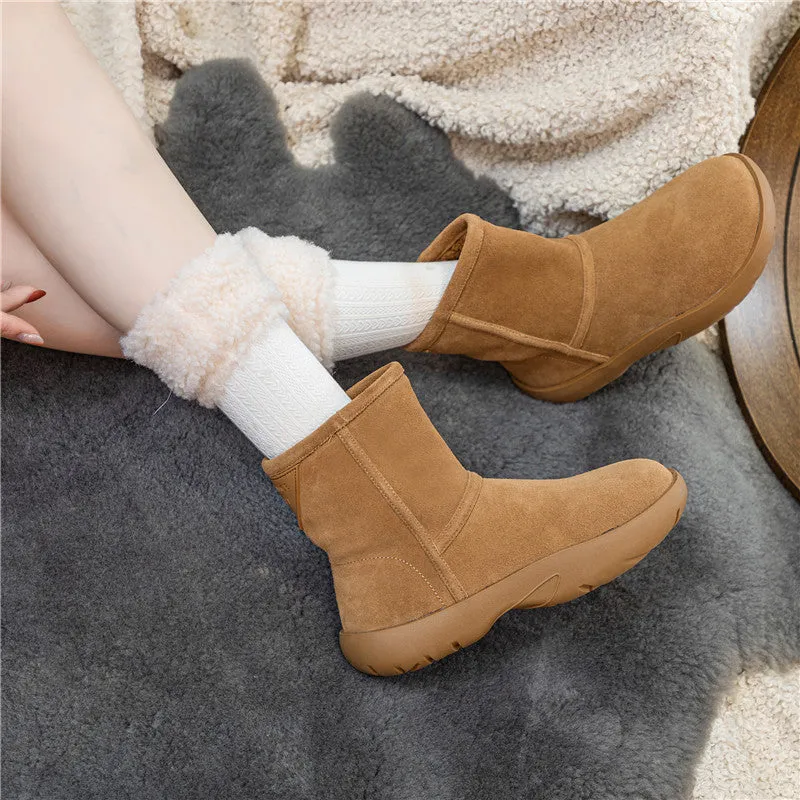 New Thick Sole Fleece Lined Genuine Leather Winter Short Boots Shoes