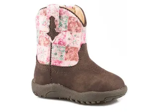 On Sale Brown Infant Cowbabies Boots with Pink Floral Shine Tops from Roper Footwear