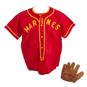 Original U.S. 1955 Dated United States Marine Corps International Military Sports Council Softball Jersey with USN Marked Softball Glove