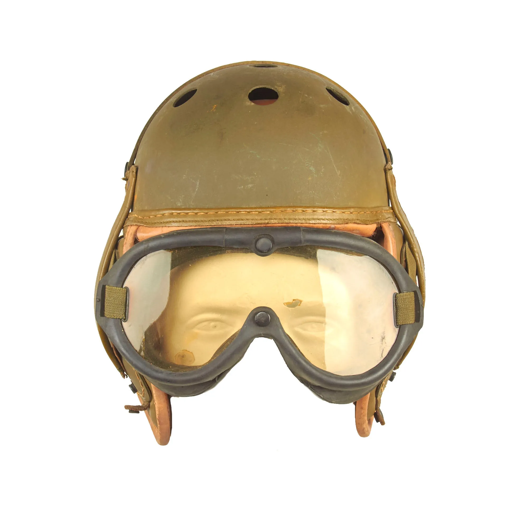 Original U.S. WWII M38 Tanker Helmet by Rawlings with Goggles - Size 6 ⅞