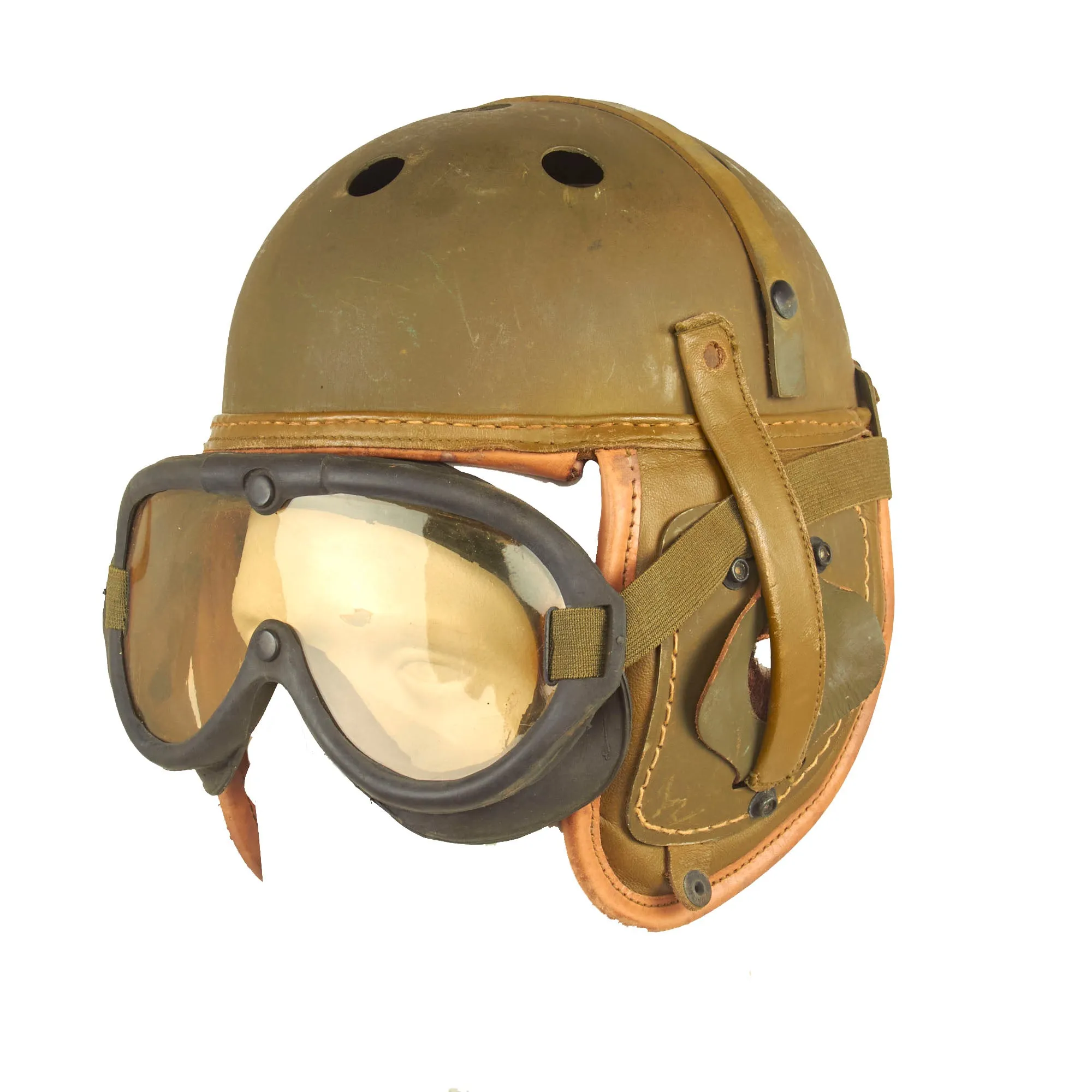 Original U.S. WWII M38 Tanker Helmet by Rawlings with Goggles - Size 6 ⅞