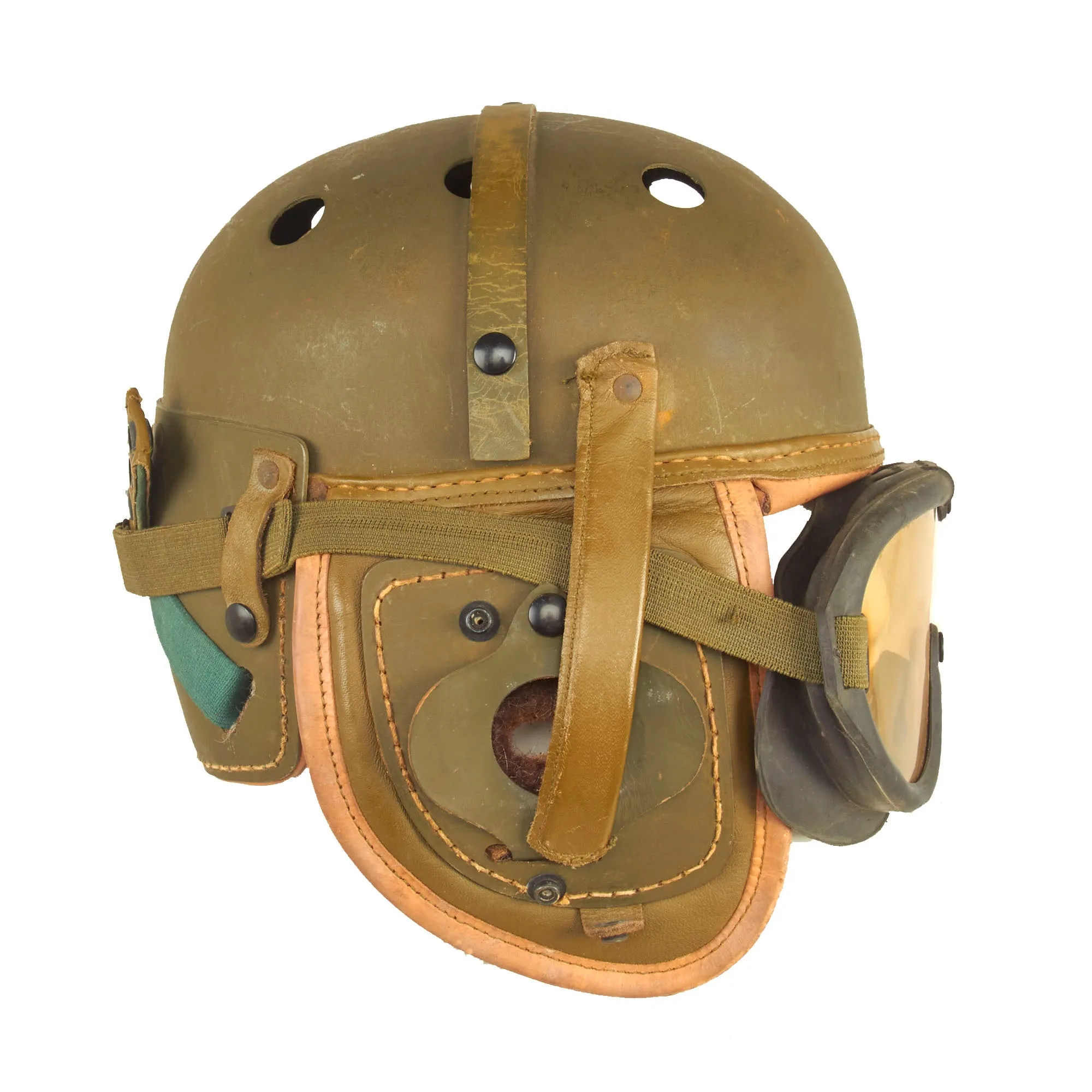 Original U.S. WWII M38 Tanker Helmet by Rawlings with Goggles - Size 6 ⅞