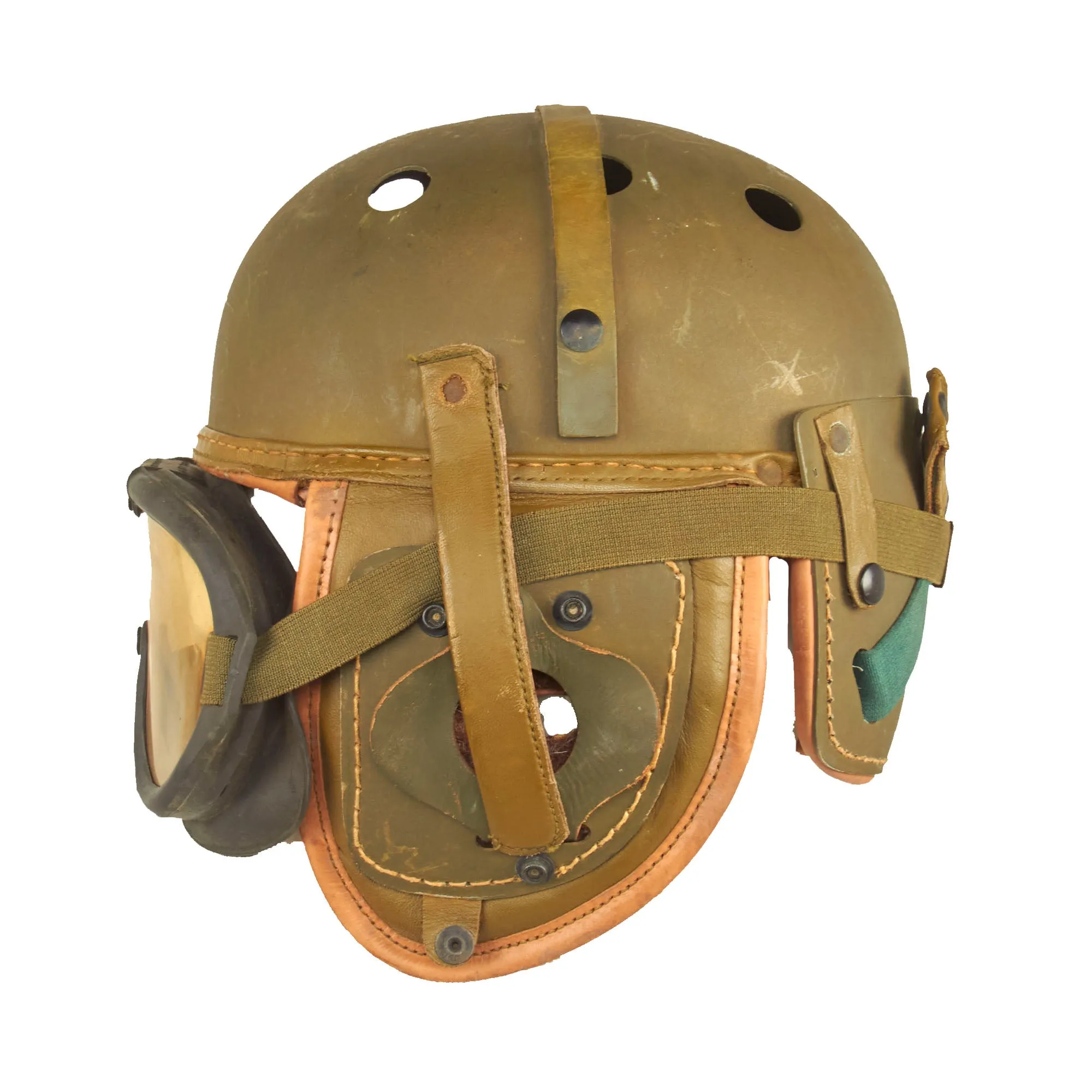 Original U.S. WWII M38 Tanker Helmet by Rawlings with Goggles - Size 6 ⅞