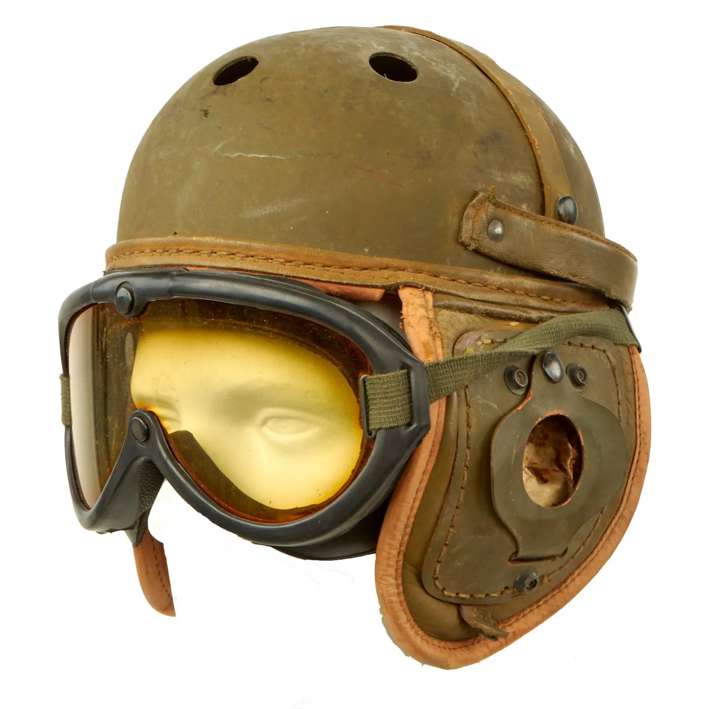 Original U.S. WWII M38 Tanker Helmet by Rawlings with Goggles - Size 7 1/8