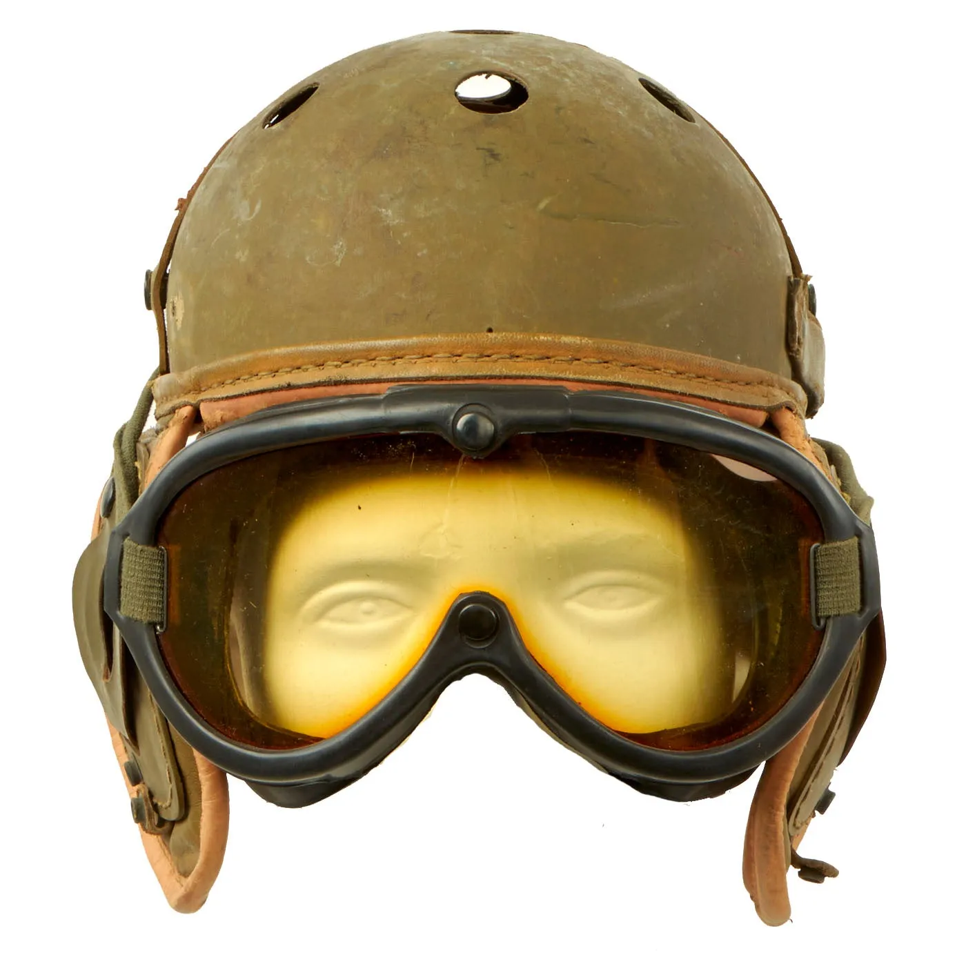 Original U.S. WWII M38 Tanker Helmet by Rawlings with Goggles - Size 7 1/8