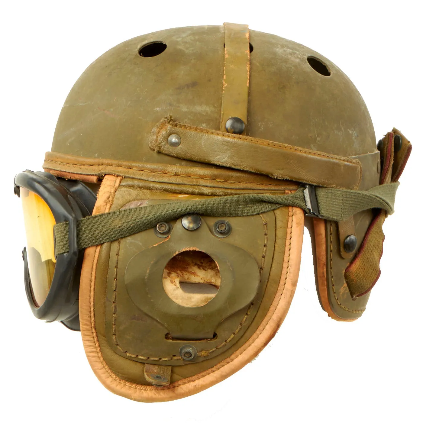 Original U.S. WWII M38 Tanker Helmet by Rawlings with Goggles - Size 7 1/8