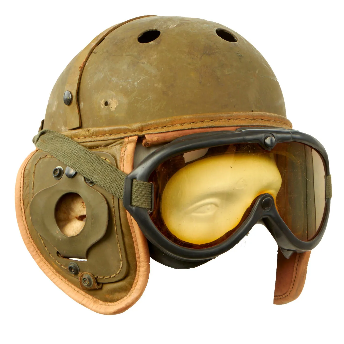 Original U.S. WWII M38 Tanker Helmet by Rawlings with Goggles - Size 7 1/8