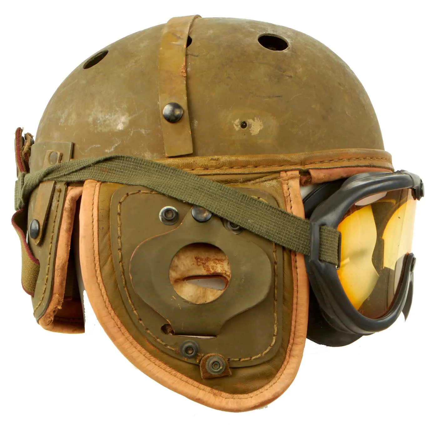 Original U.S. WWII M38 Tanker Helmet by Rawlings with Goggles - Size 7 1/8