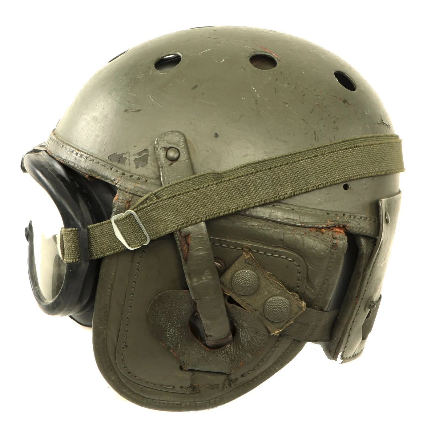 Original U.S. WWII Service Worn 2nd Type M38 Tanker Helmet by MSA with M-1944 Style Goggles