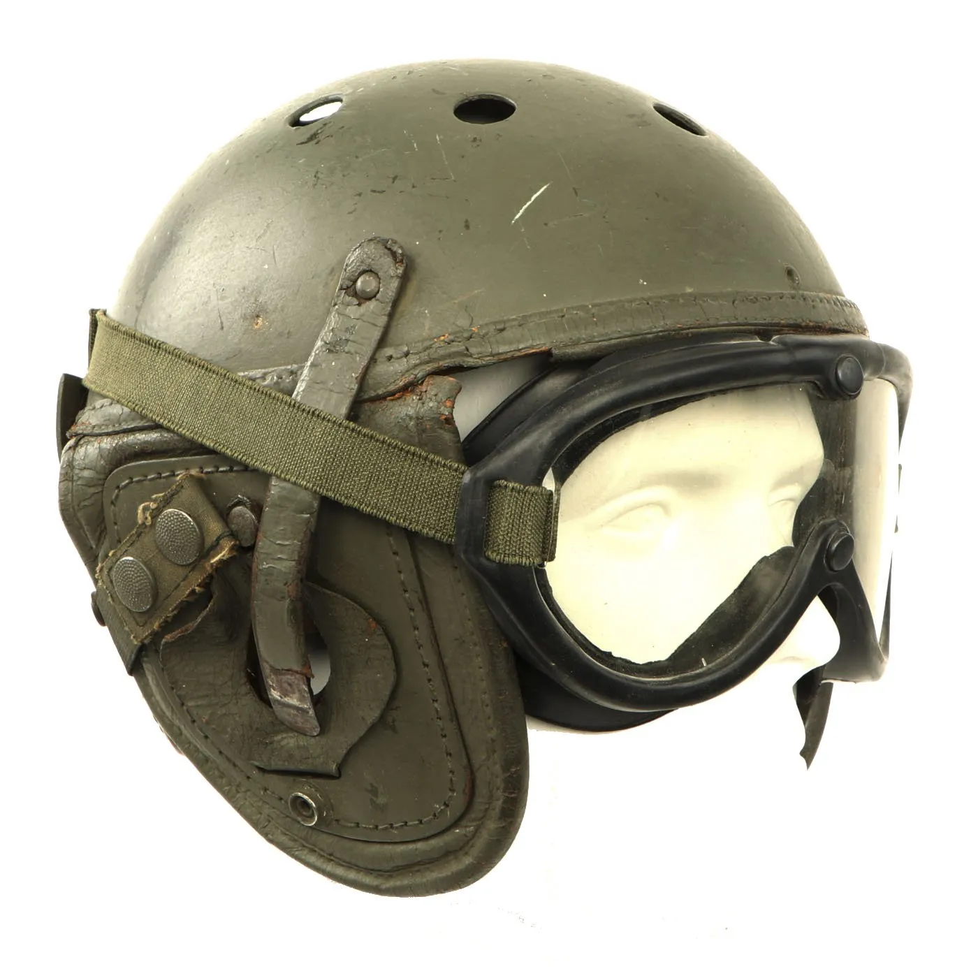 Original U.S. WWII Service Worn 2nd Type M38 Tanker Helmet by MSA with M-1944 Style Goggles