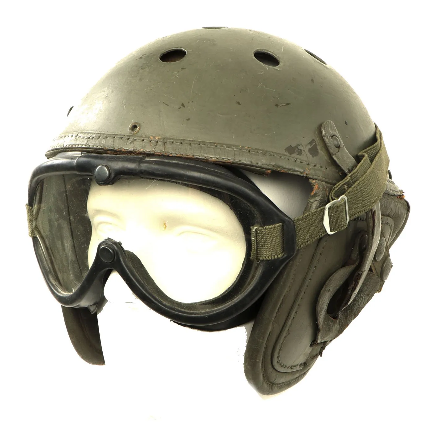 Original U.S. WWII Service Worn 2nd Type M38 Tanker Helmet by MSA with M-1944 Style Goggles