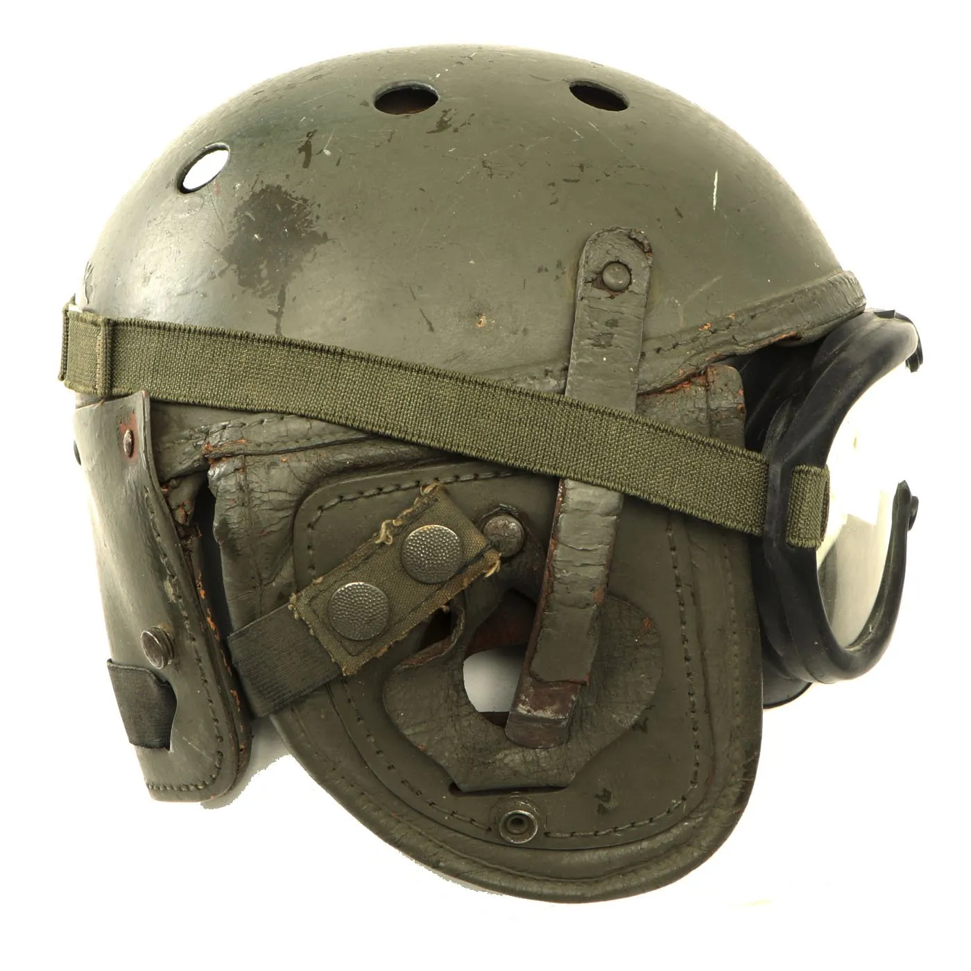 Original U.S. WWII Service Worn 2nd Type M38 Tanker Helmet by MSA with M-1944 Style Goggles