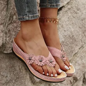 Owlkay Lightweight Flowers Clip Toe Sandals