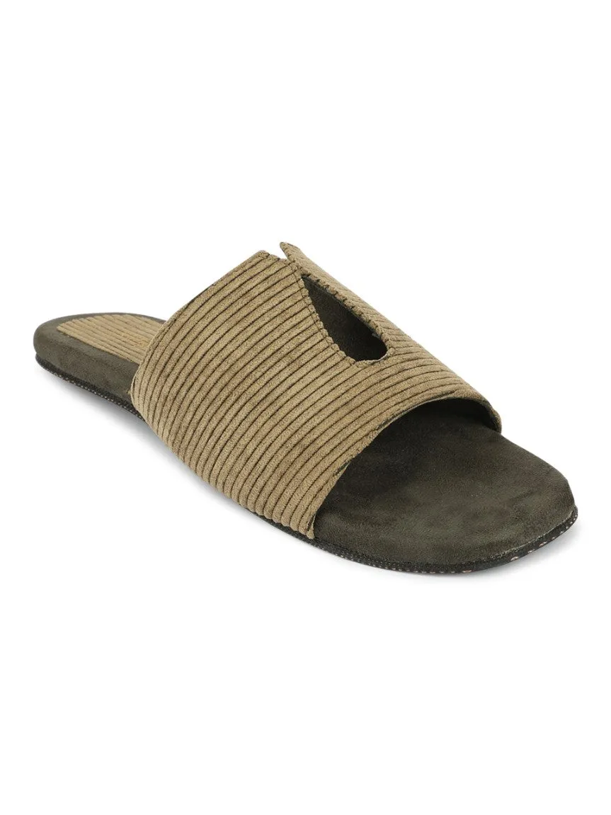 Paaduks Riri Cloak Corduroy Slides for Men (Army Green)