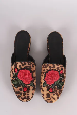 Paprika Cheetah Print Suede Rosette Patch Mule Flat