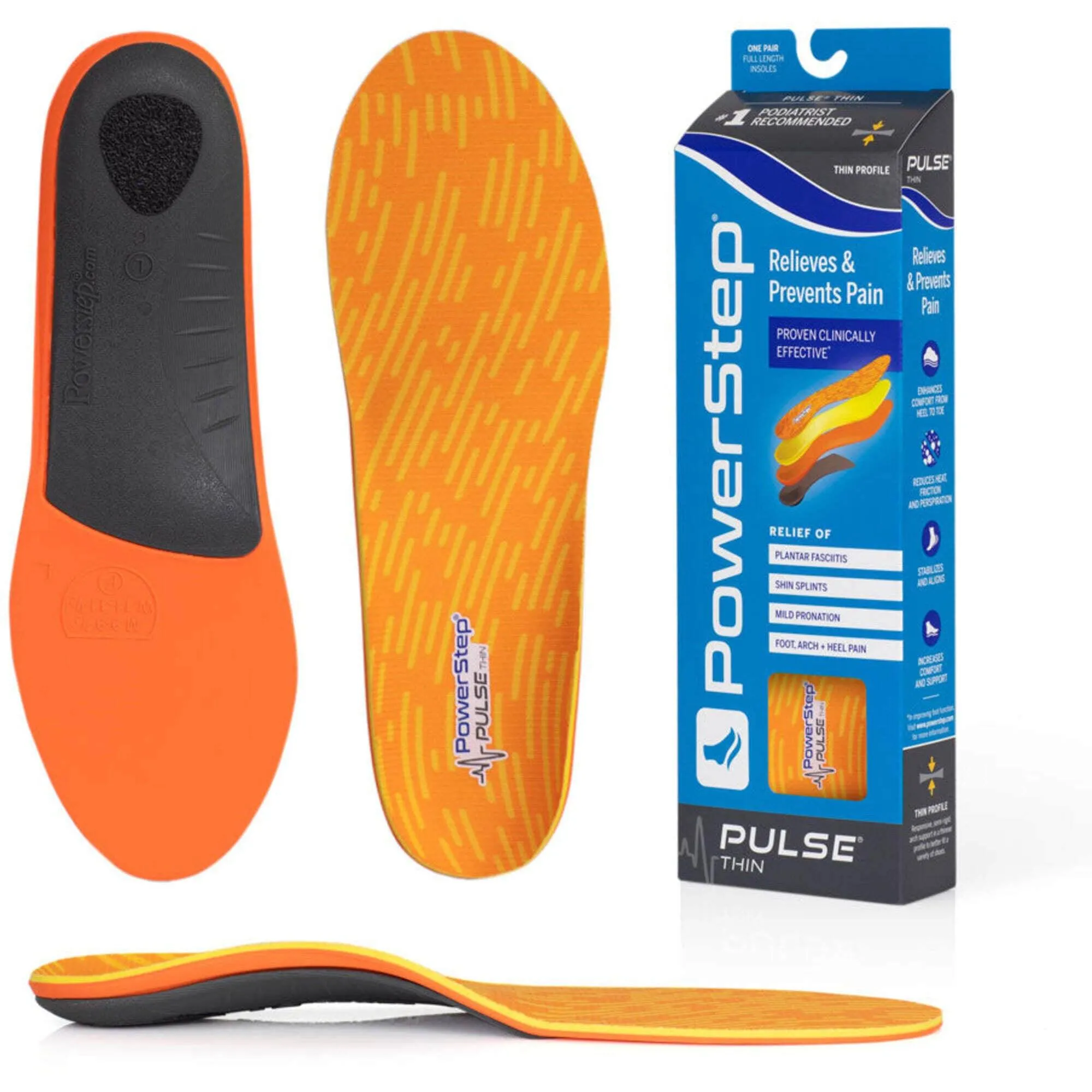 PowerStep Insoles - Pulse Thin Arch Pain Relief Orange Insoles