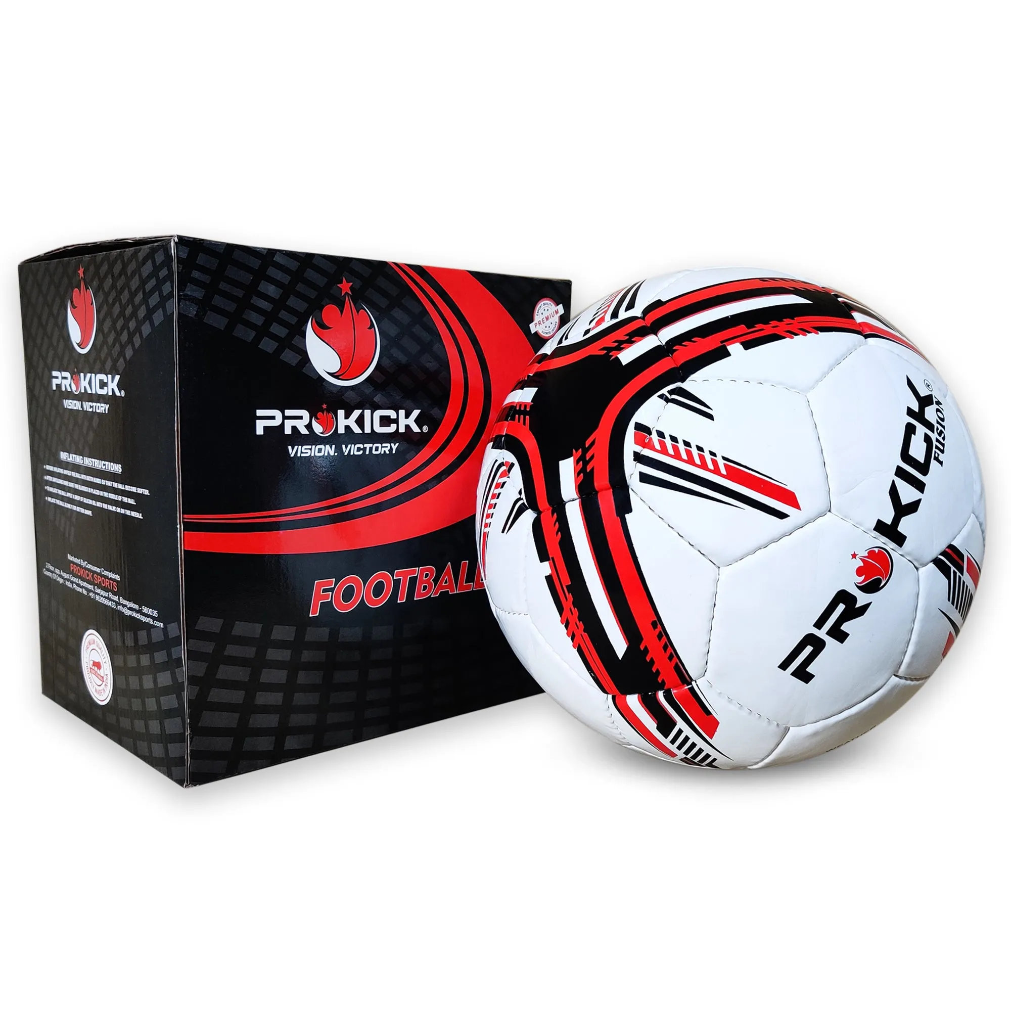 Prokick Fusion Hand Stitched 32 Panel PU Football, Size 5 (White/Black/Red)