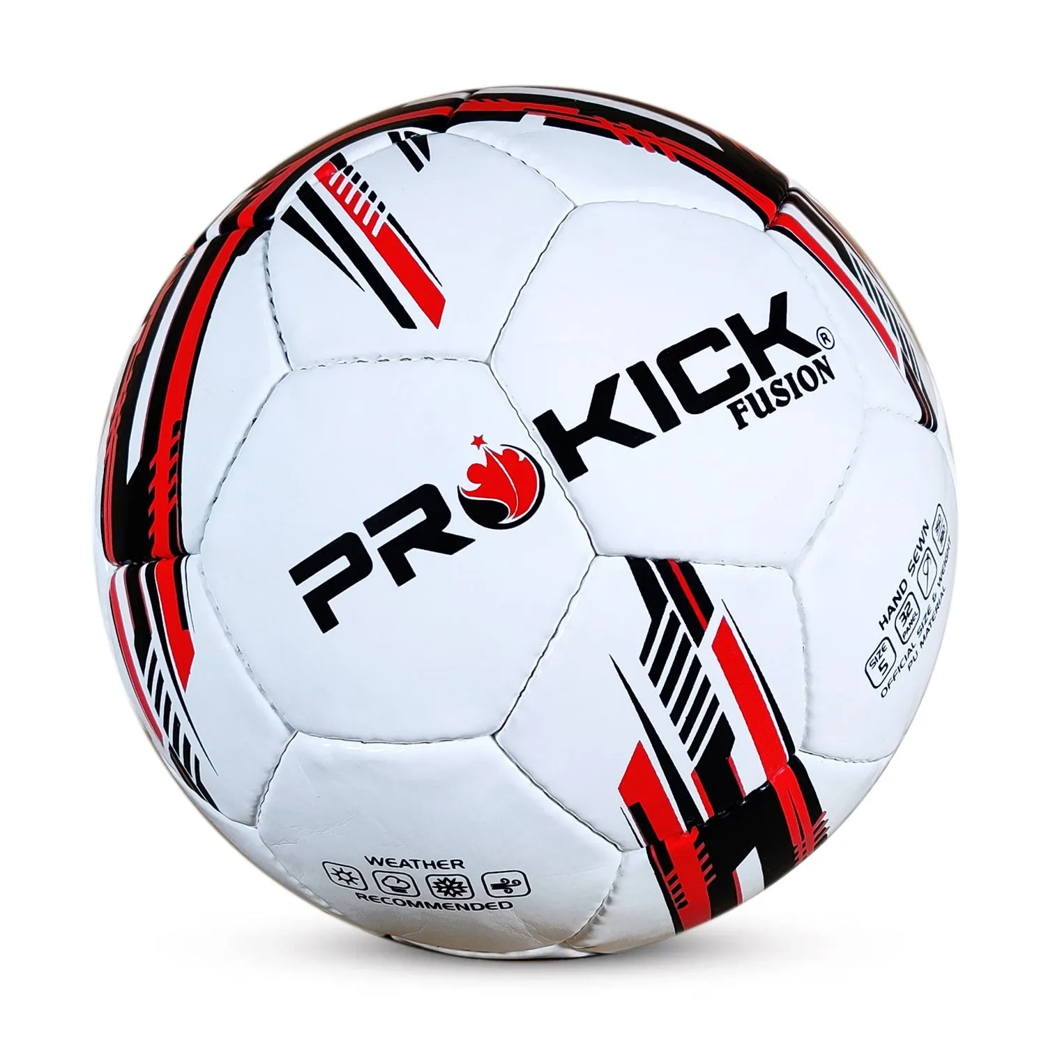 Prokick Fusion Hand Stitched 32 Panel PU Football, Size 5 (White/Black/Red)