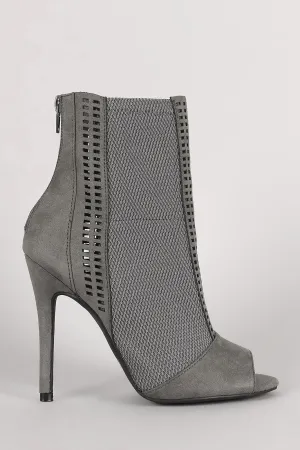 Qupid Perforated Suede Mesh Inset Stiletto Booties