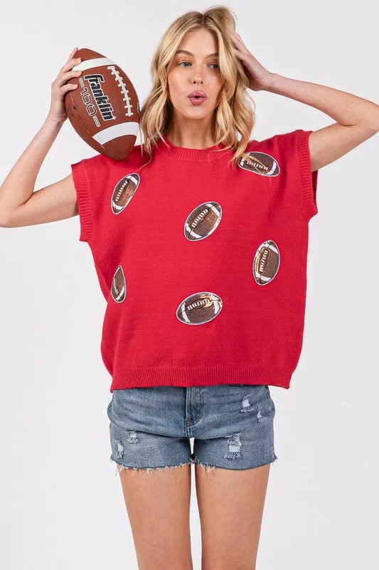 Red Gameday Football Patch Sweater Top