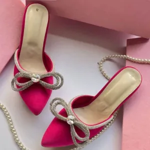 Rhinestone and Bow Decor Mule Pumps