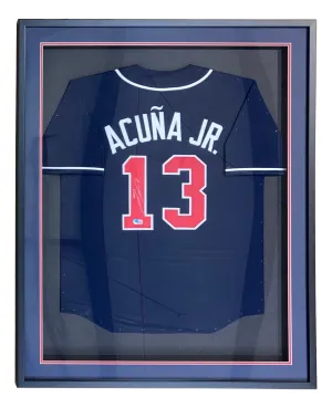 Ronald Acuna Jr Atlanta Signed Framed Navy Blue Baseball Jersey BAS ITP