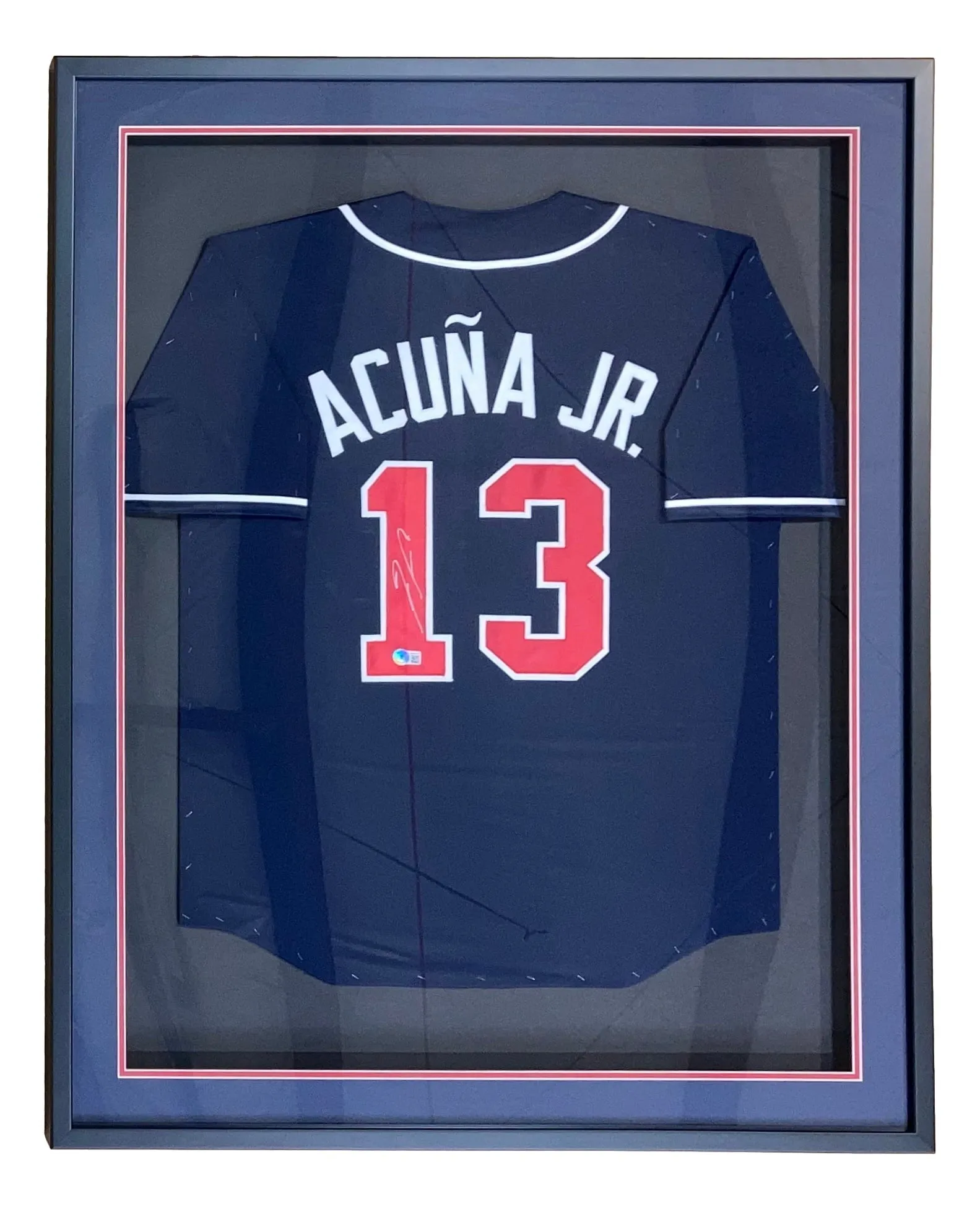 Ronald Acuna Jr Atlanta Signed Framed Navy Blue Baseball Jersey BAS ITP