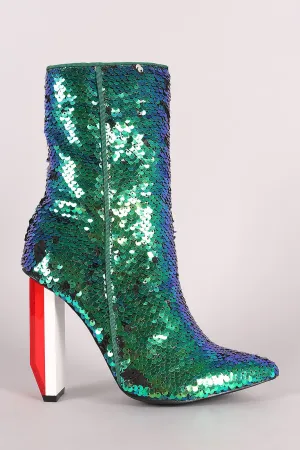 Sequin Pointy Toe Rectangle Light Bulb Heeled Boots