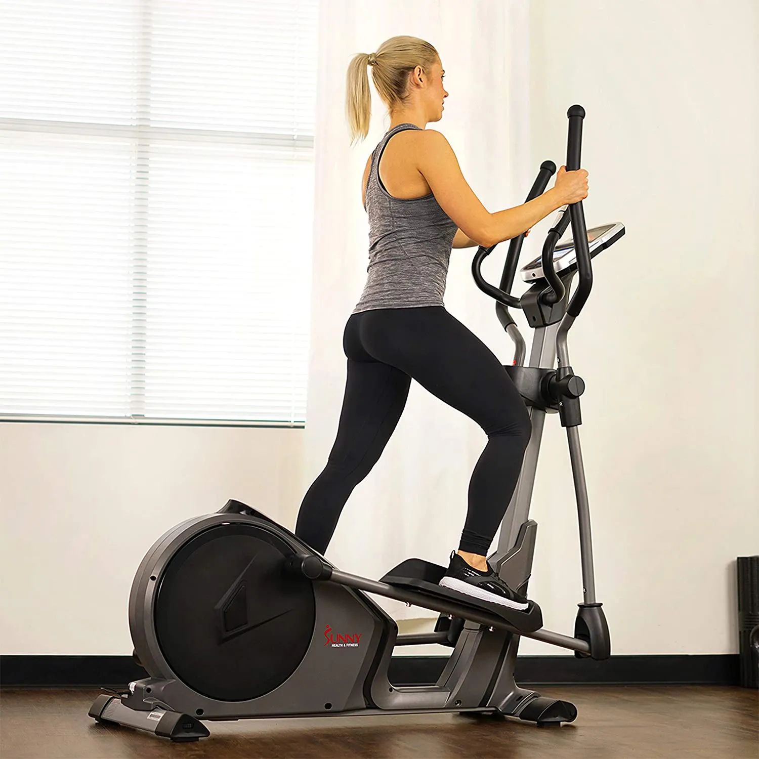 Sunny Health & Fitness Advanced Programmed Elliptical Machine Trainer with Electromagnetic Resistance