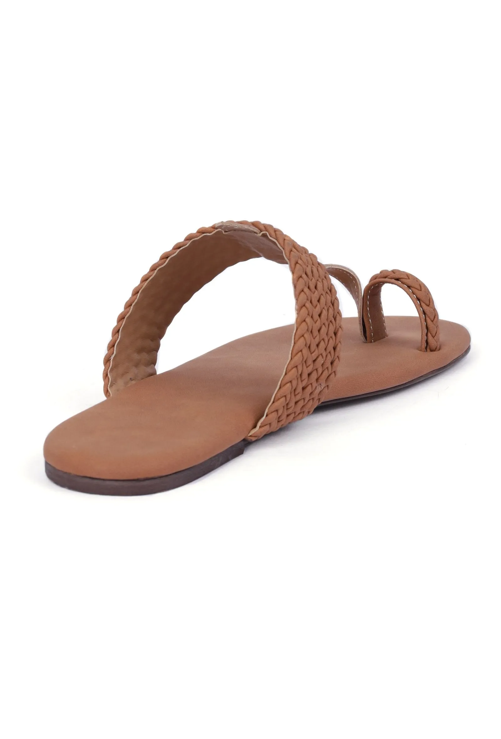 Tan Brown Cruelty free Leather inspired Kolhapuri with multiple braidings