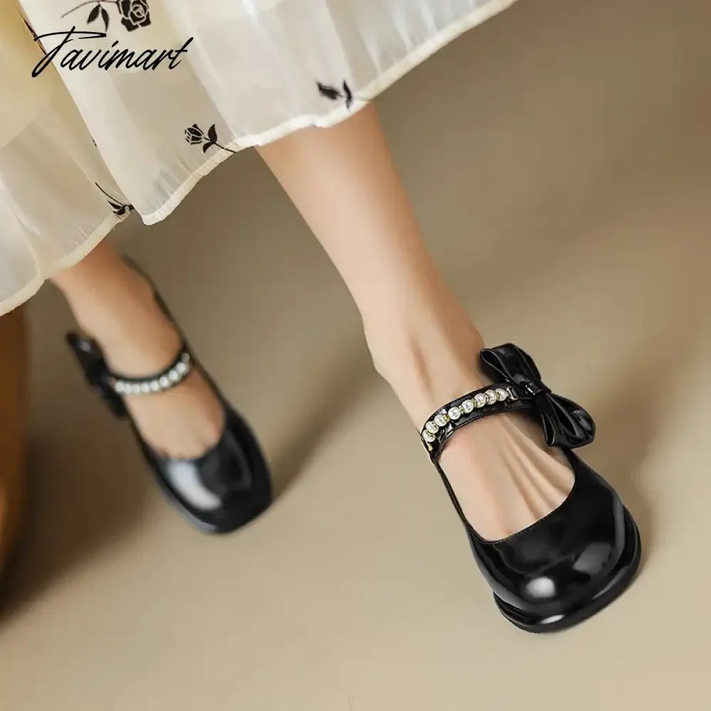 TAVIMART  -  Shoes Mary Jane Sandals Ladies Heel Woman Large Size Round Toe Shallow Mouth Brief Pumps Spring Lolita African Big Beige Ca