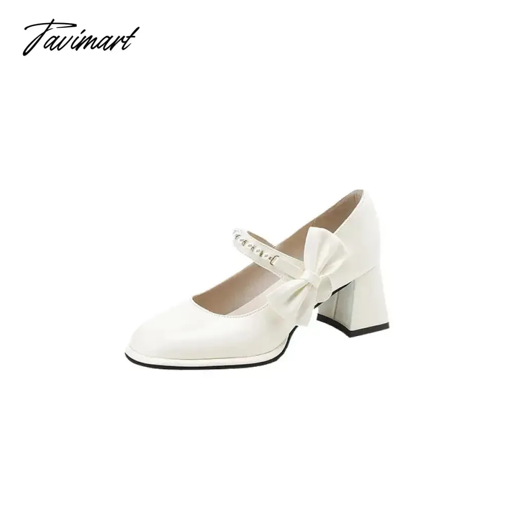 TAVIMART  -  Shoes Mary Jane Sandals Ladies Heel Woman Large Size Round Toe Shallow Mouth Brief Pumps Spring Lolita African Big Beige Ca