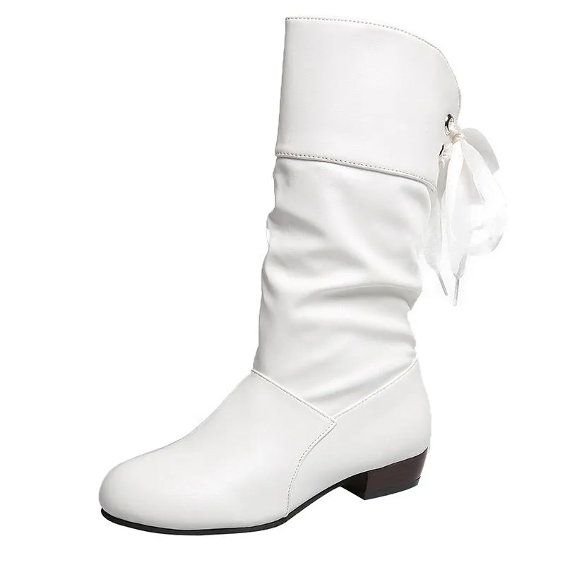 Uniwim Christmas Gifts Low Heel Round Head Slingback Mid-calf Boots