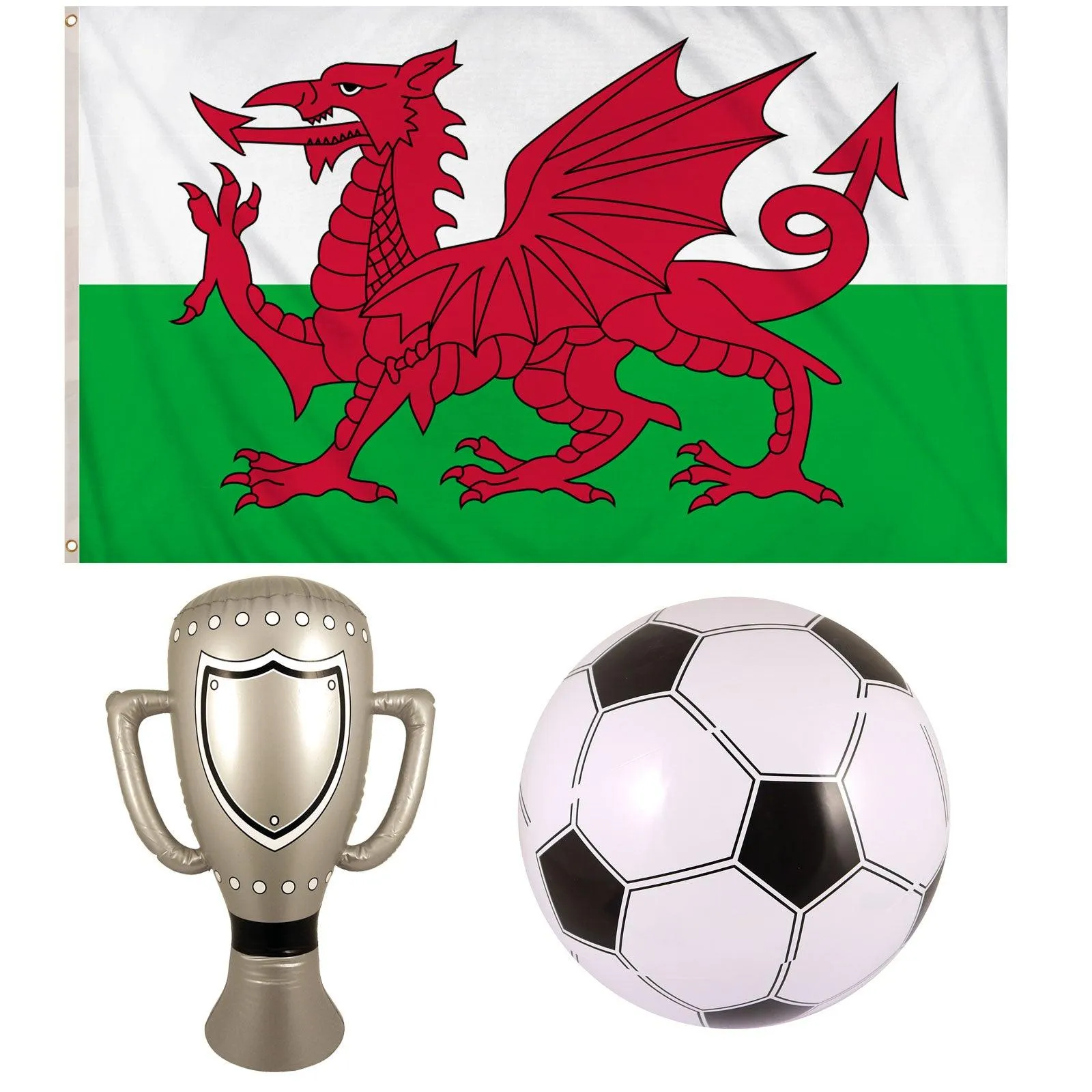 Wales Flag Metal Eyelets Inflatable Trophy, Football FIFA World Cup Party Celebration