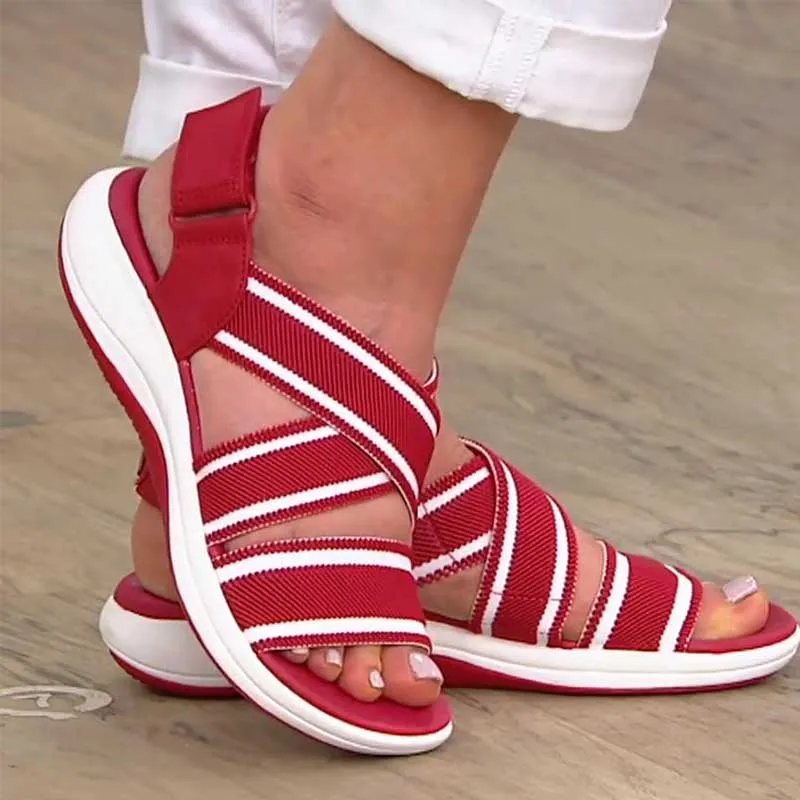 Women Casual Comfortable Elastic Band Magic Tape Beach Flat Sandals