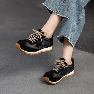 Women Patchwork Leather Retro Casual Training Sneakers