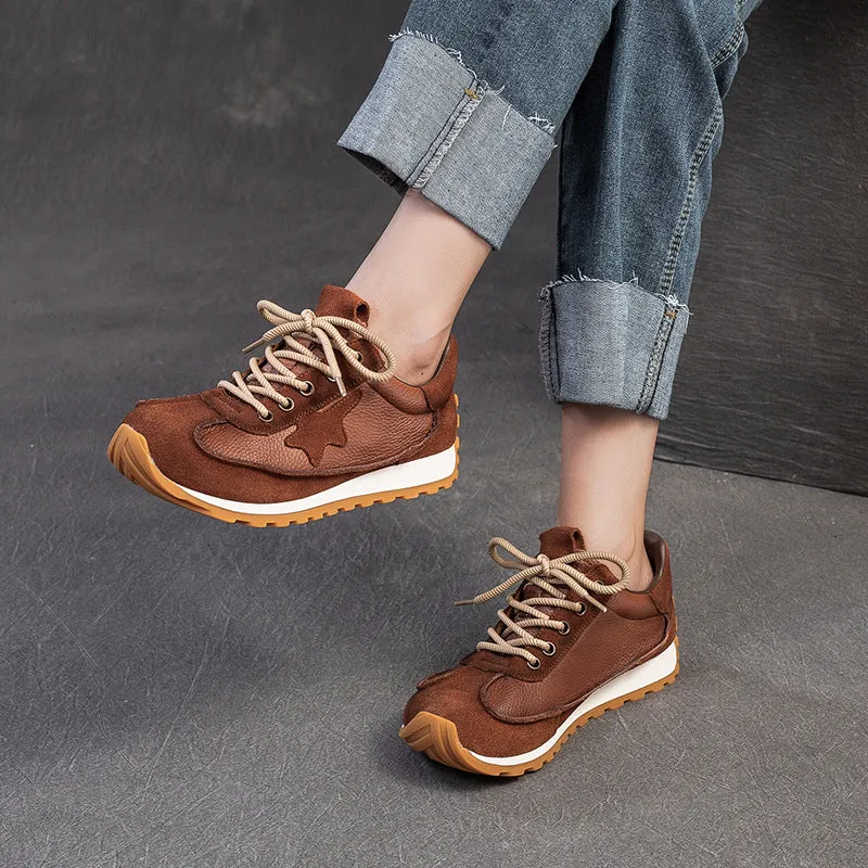 Women Patchwork Leather Retro Casual Training Sneakers