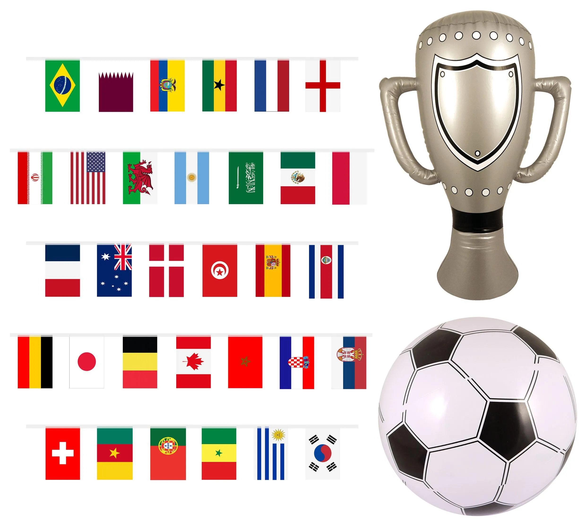 World Cup Bunting 32 Countries Flags Inflatable Football, Trophy World Cup Match Decorations