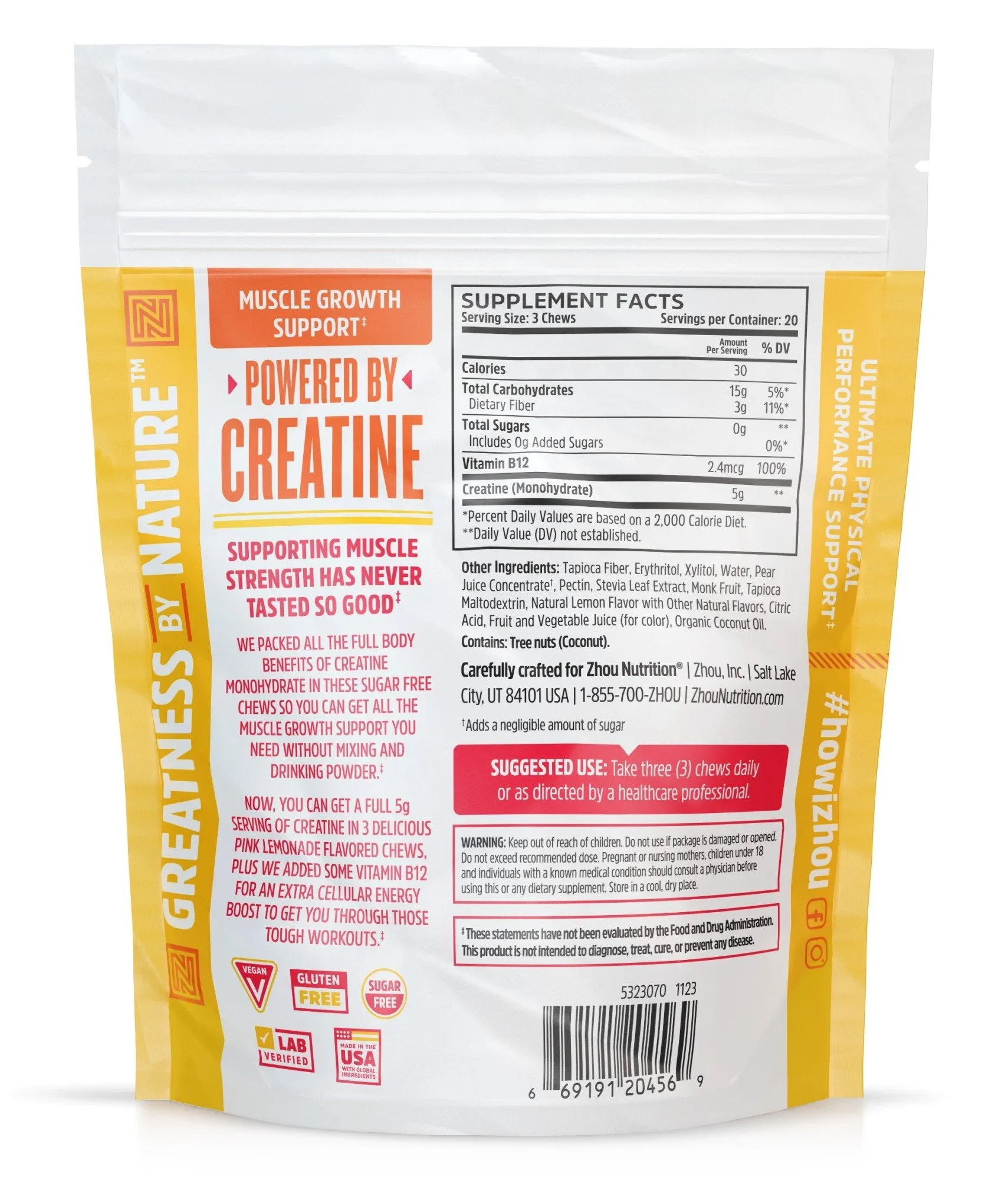 Zhou Nutrition Creatine Chews Pink Lemonade 60 Gummy